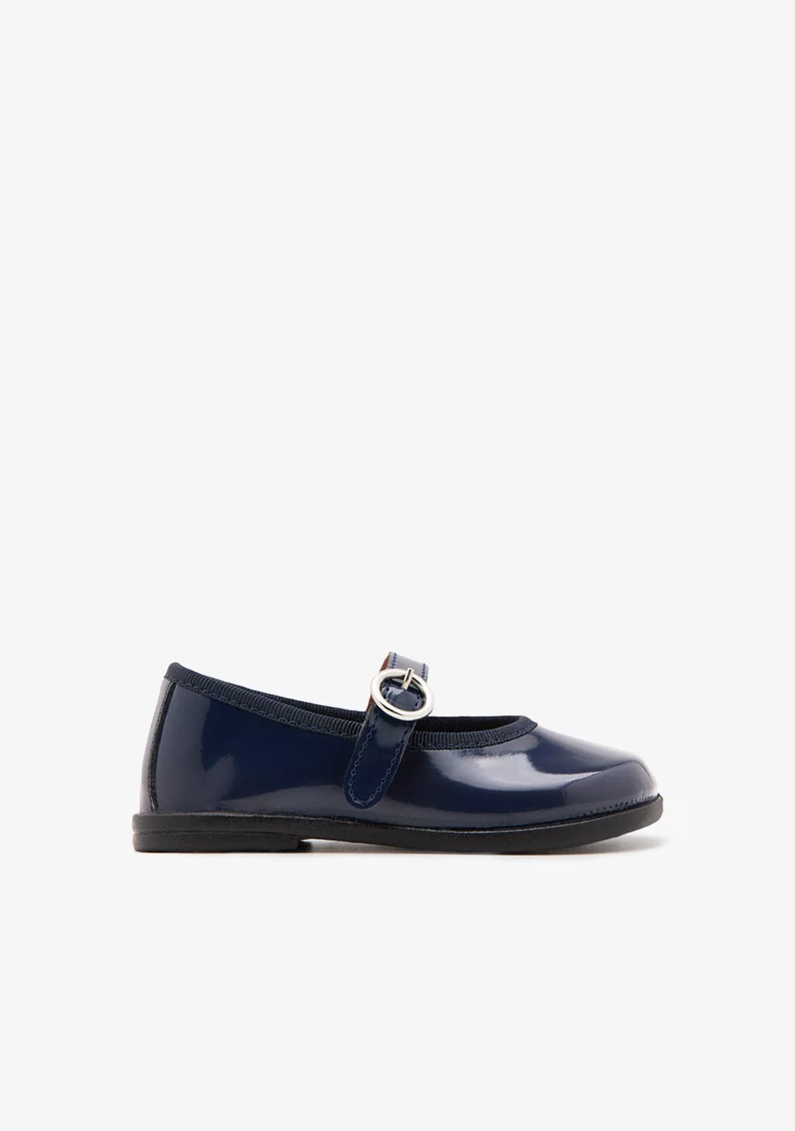 Navy Buckle Patent Leather Ballerinas
