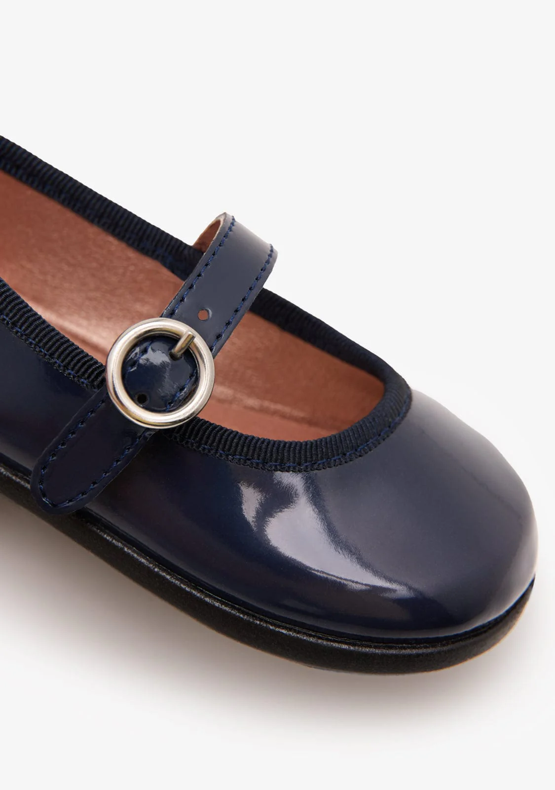 Navy Buckle Patent Leather Ballerinas - Image 3