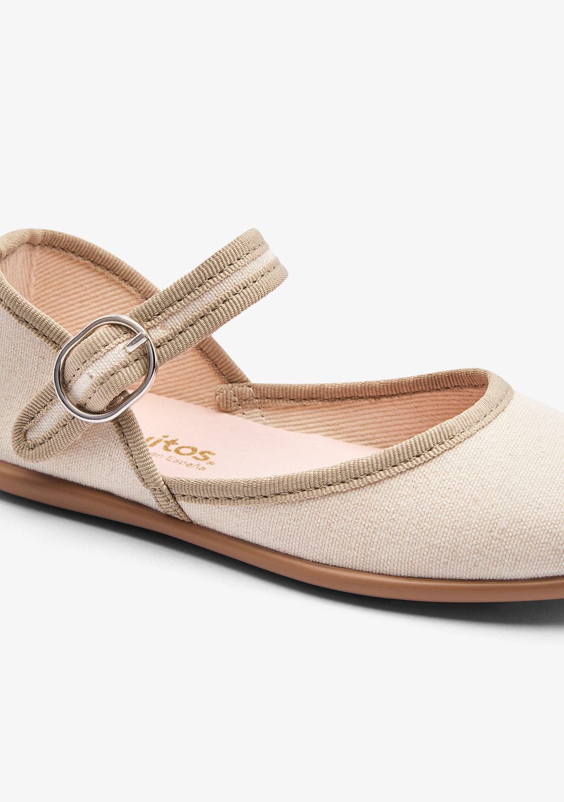 Beige Buckle Canvas Ballerinas - Image 3