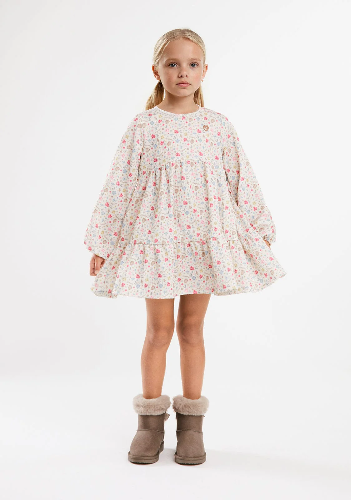 Beige Flowers Printed Dress - Image 4
