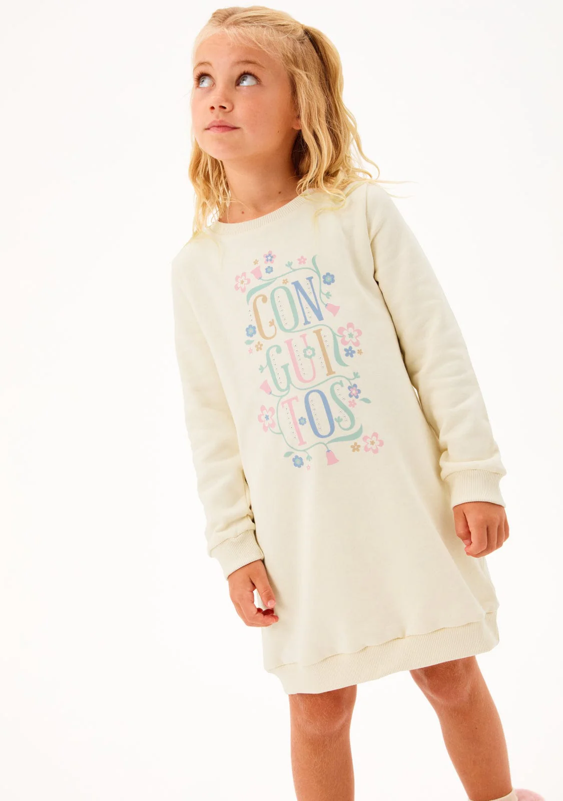 Beige Flowers Sweatshirt Dress