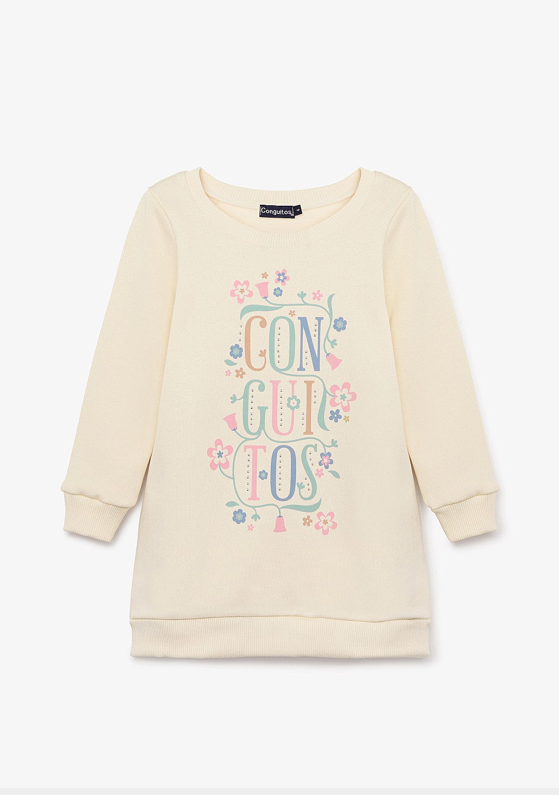 Beige Flowers Sweatshirt Dress - Image 2