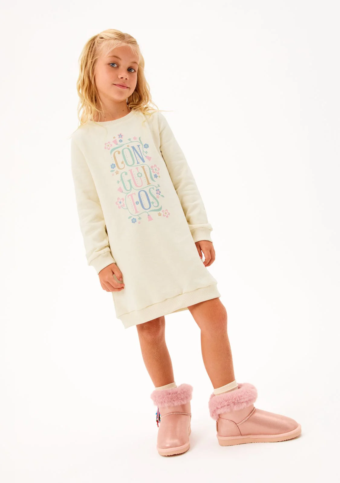 Beige Flowers Sweatshirt Dress - Image 5