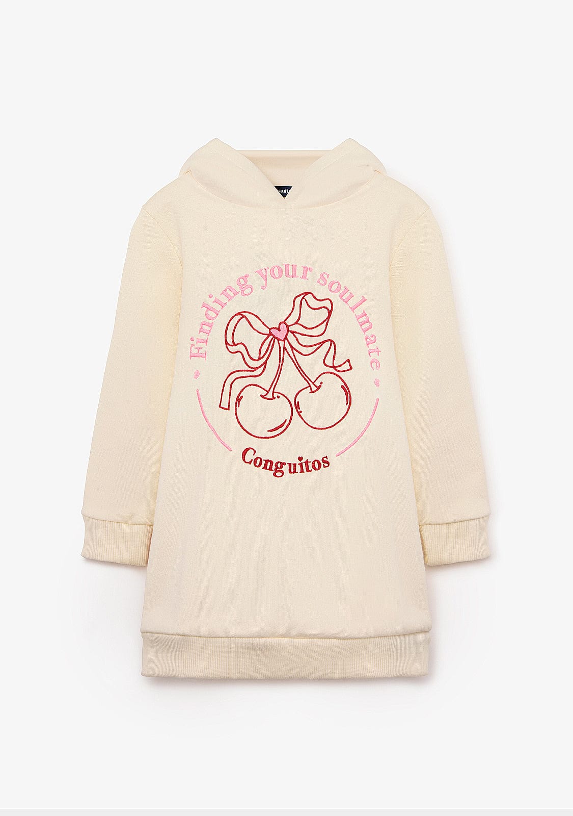 Beige Hoodie Cherries Sweatshirt Dress