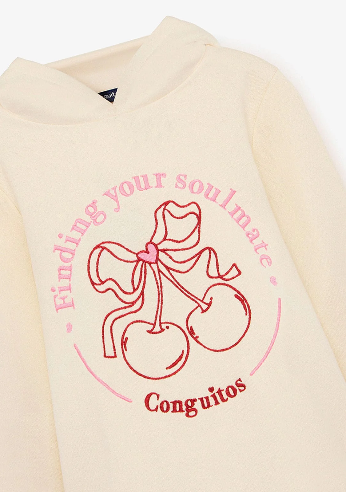 Beige Hoodie Cherries Sweatshirt Dress - Image 2