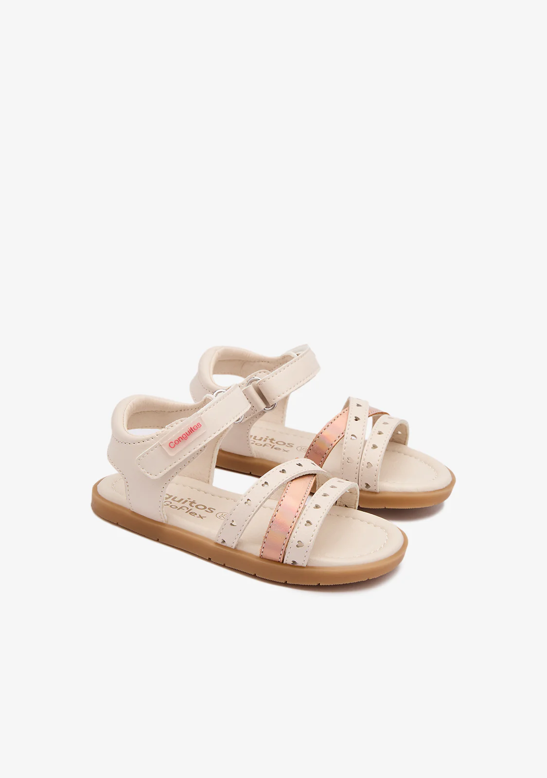 Beige Strips Hearts Barefoot Goflex Sandals - Image 2