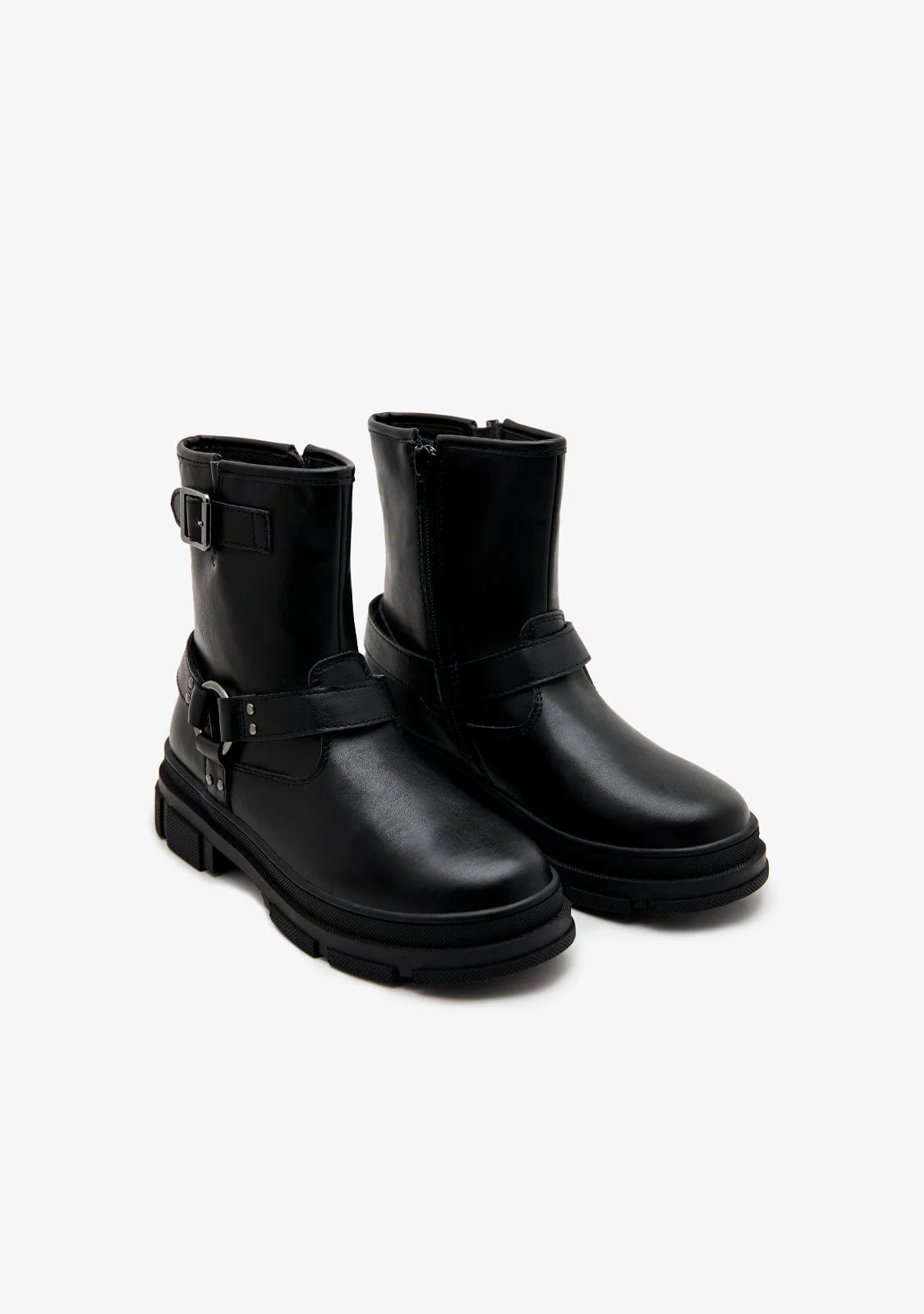 Black Low Biker Boots B&W - Image 2