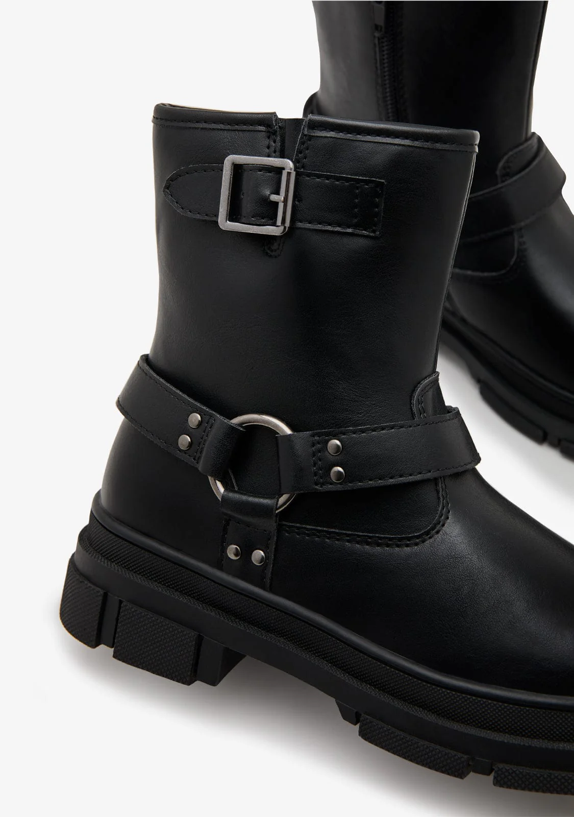Black Low Biker Boots B&W - Image 3