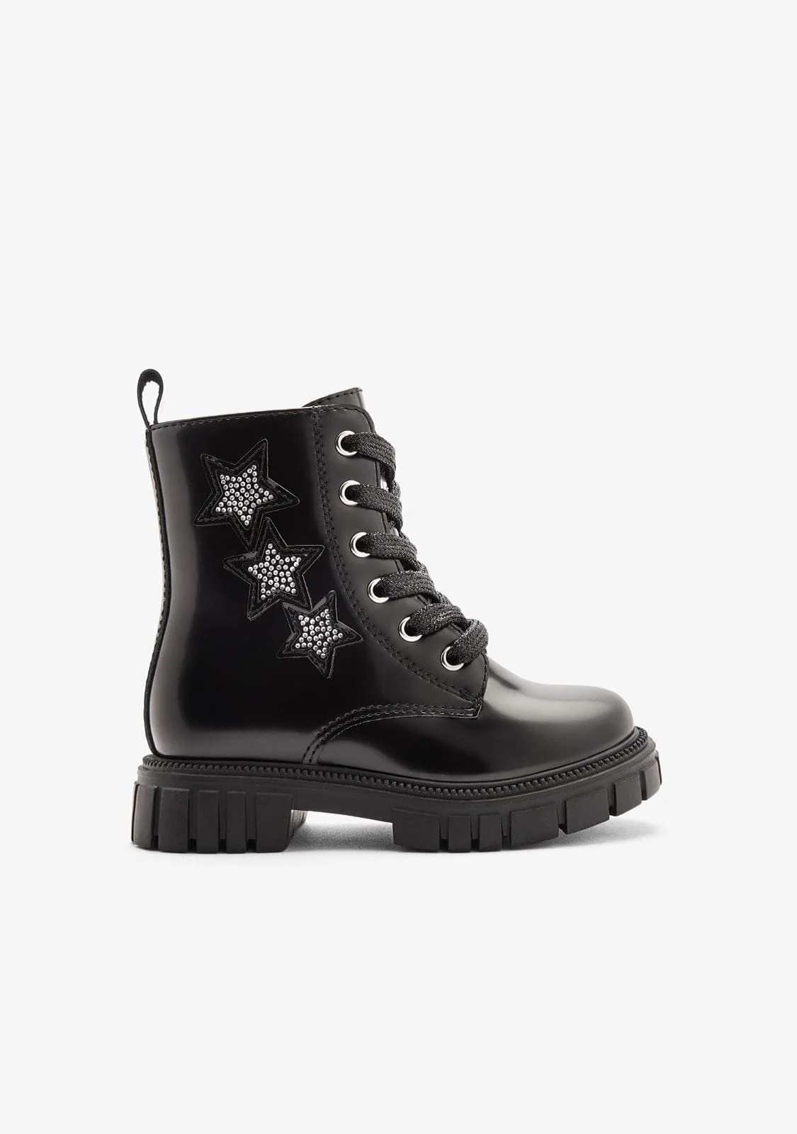 Black Patent Glitter Star Military Boots