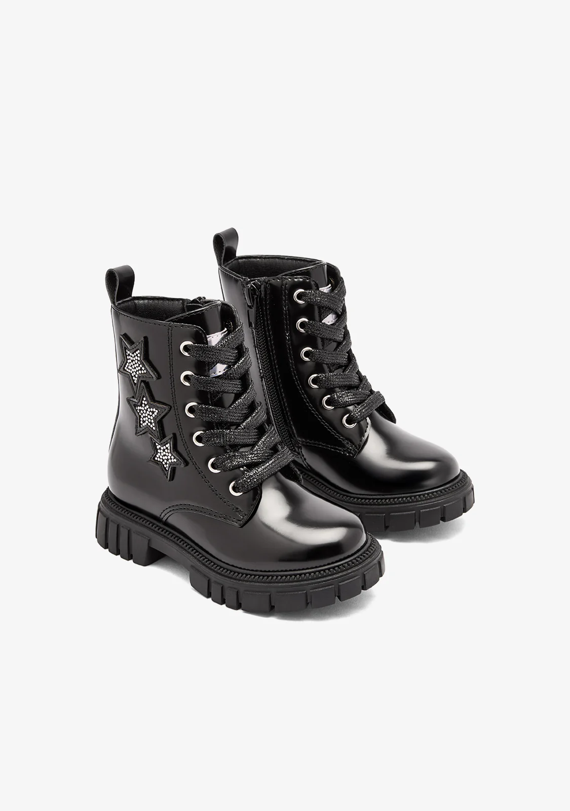 Black Patent Glitter Star Military Boots - Image 2