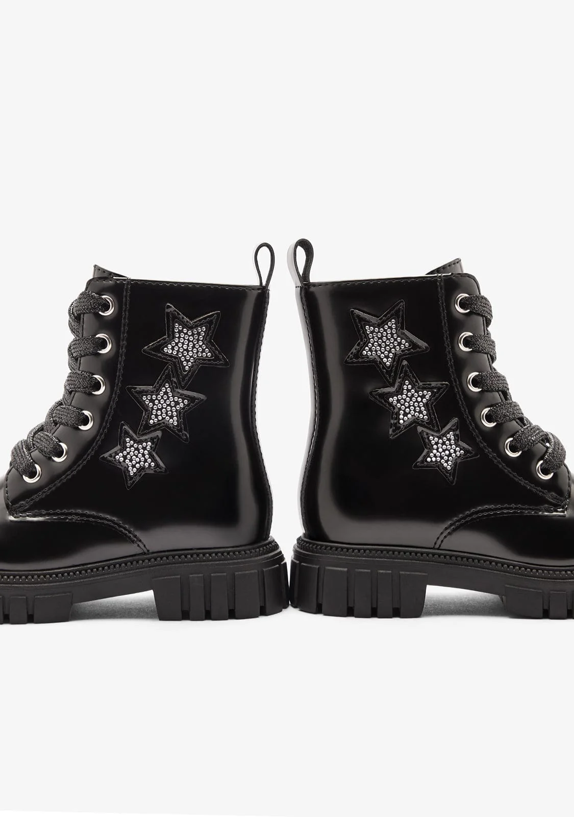 Black Patent Glitter Star Military Boots - Image 3
