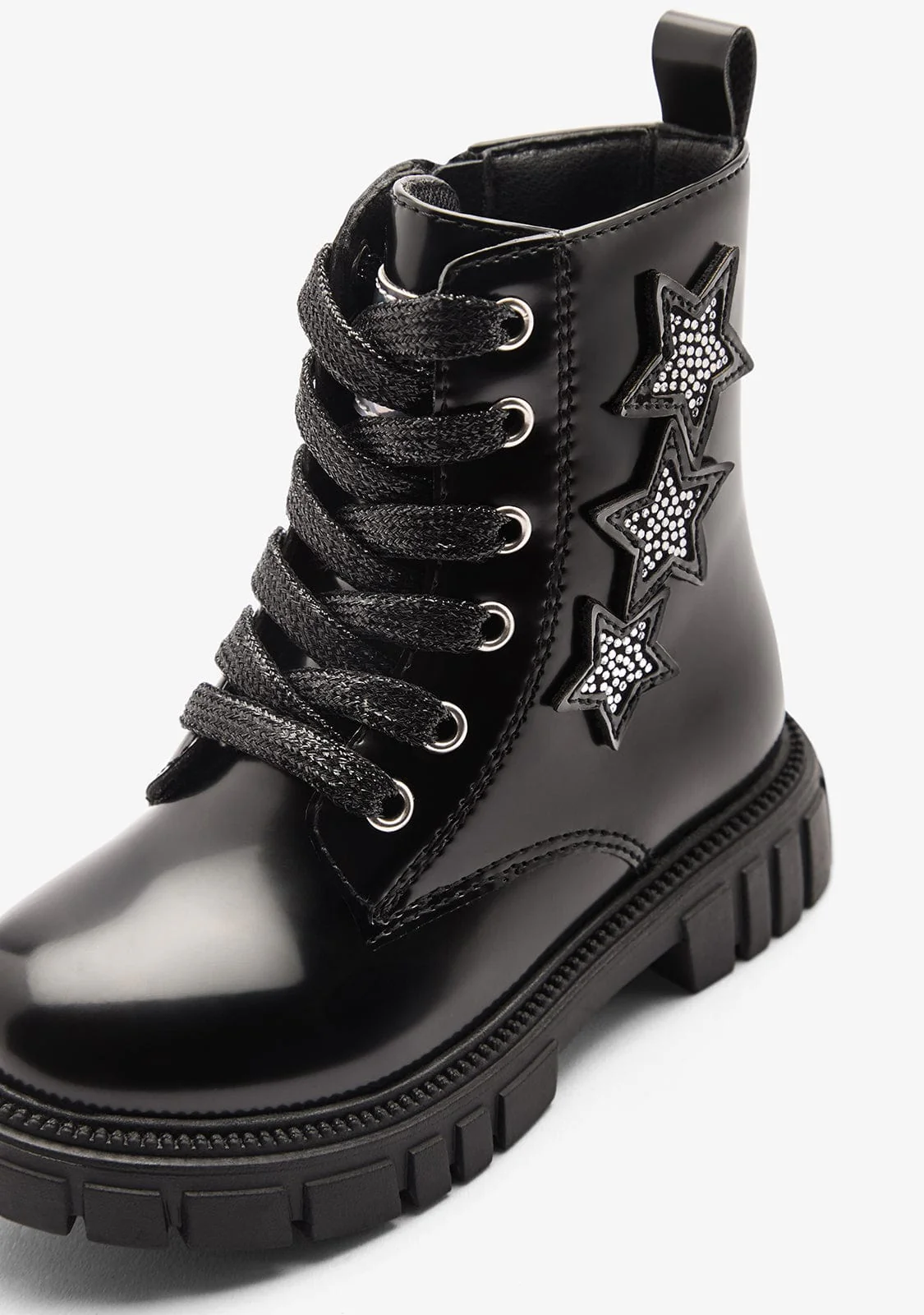 Black Patent Glitter Star Military Boots - Image 4