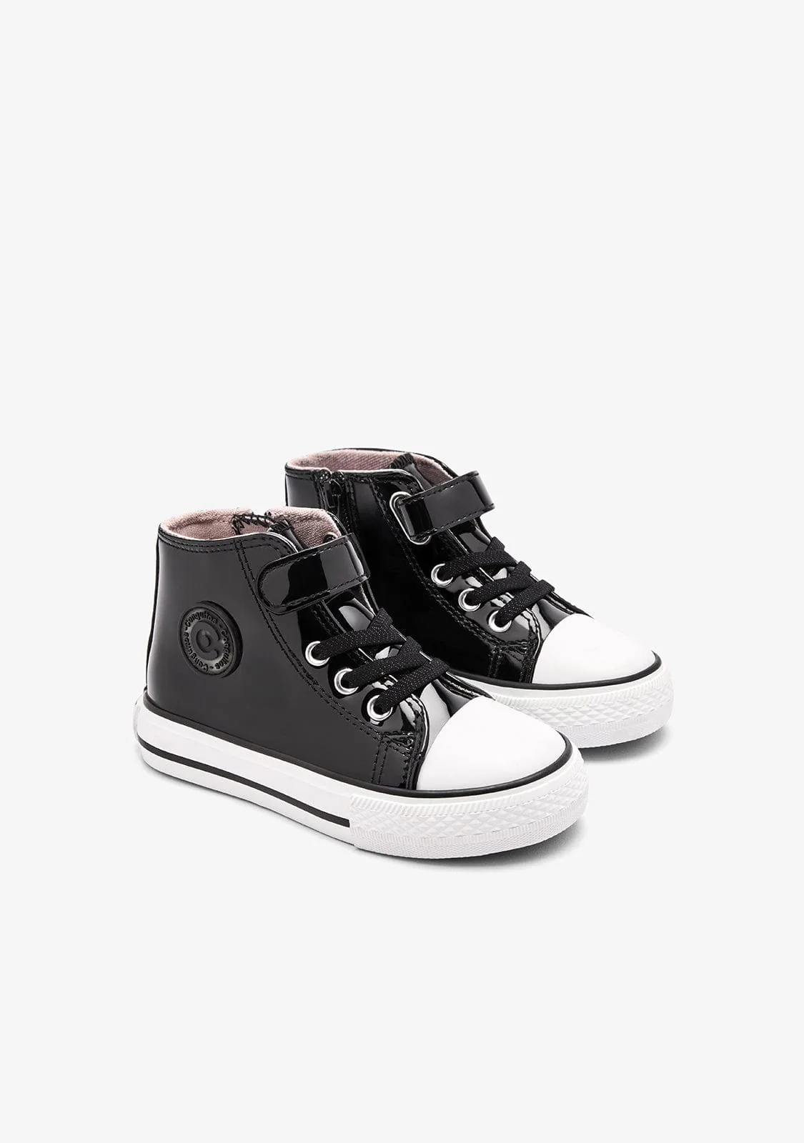 Black Patent High Strap Sneakers - Image 2