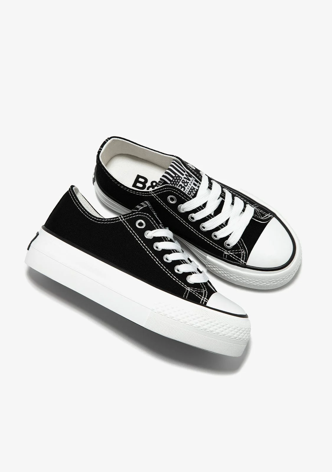 Black Platform Canvas Sneakers B&W - Image 3