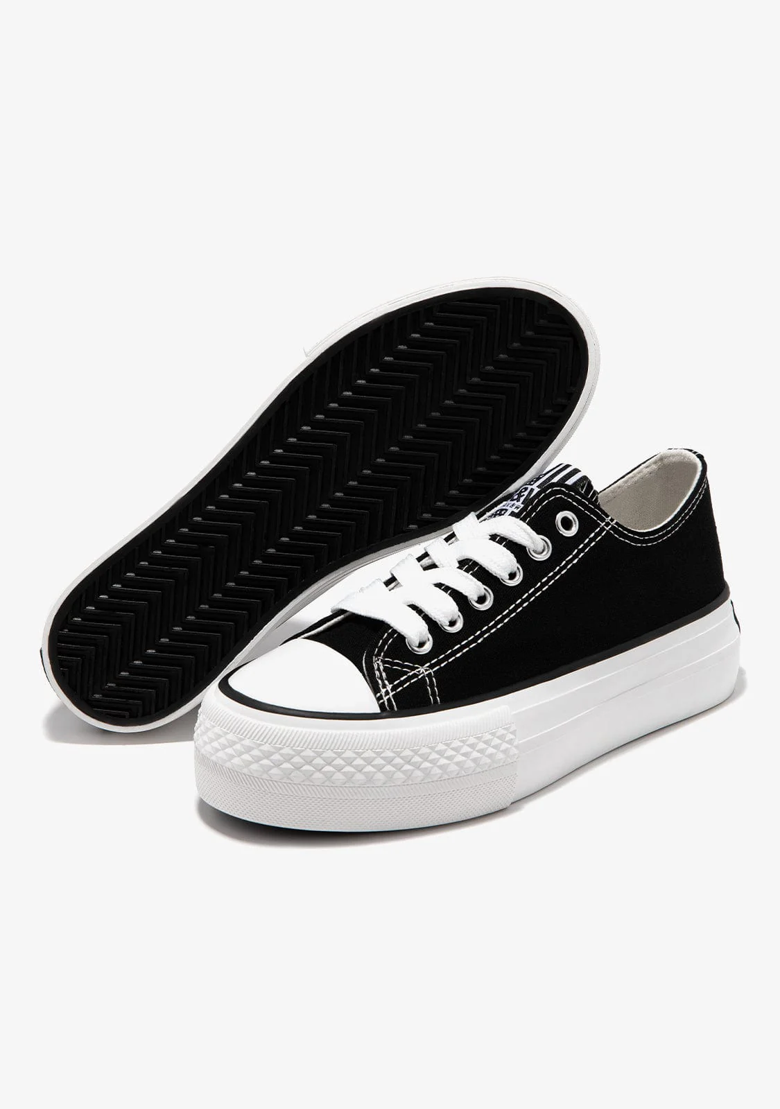 Black Platform Canvas Sneakers B&W - Image 4