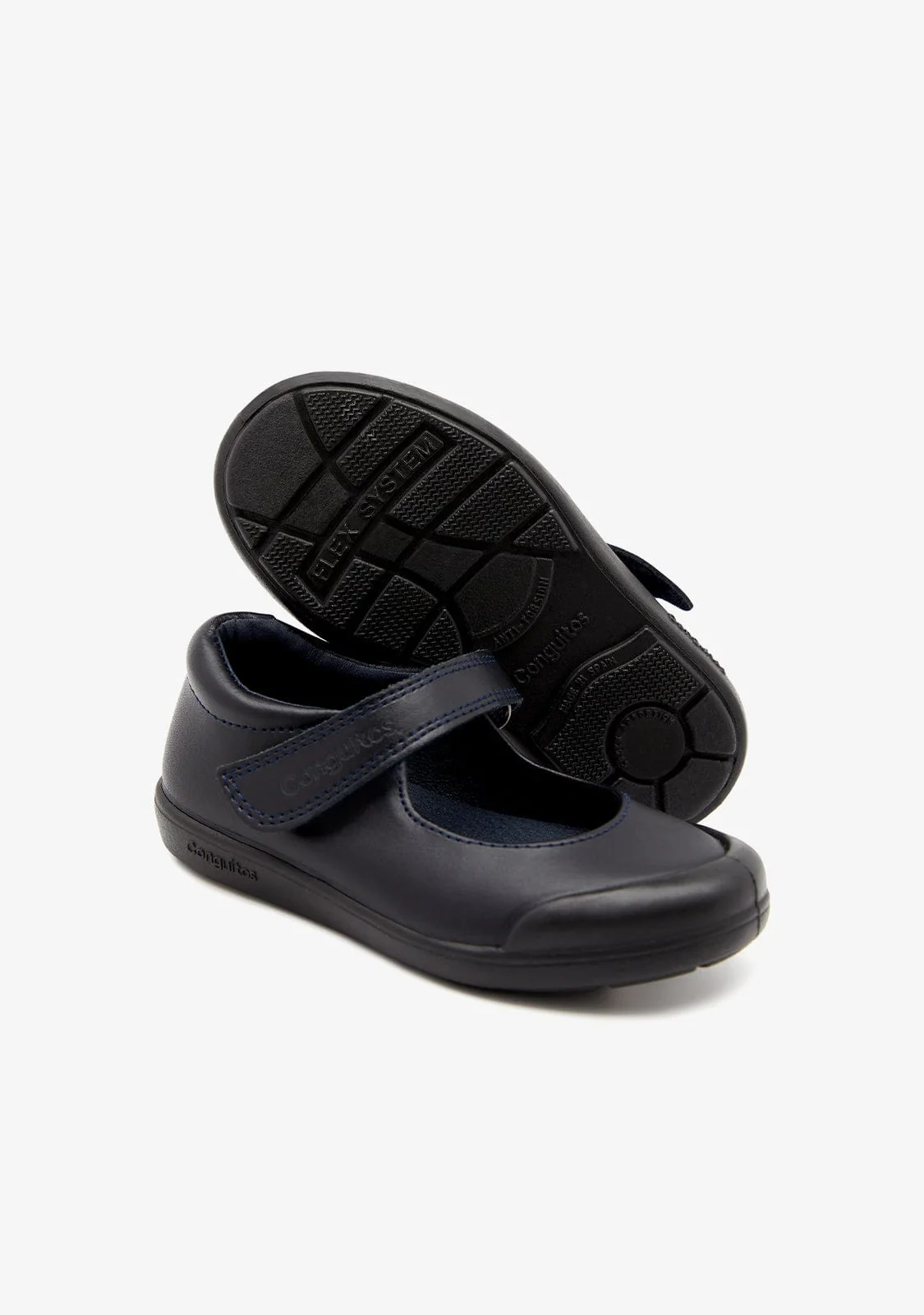 Girl's Navy Washable Leather School Shoes - Image 4