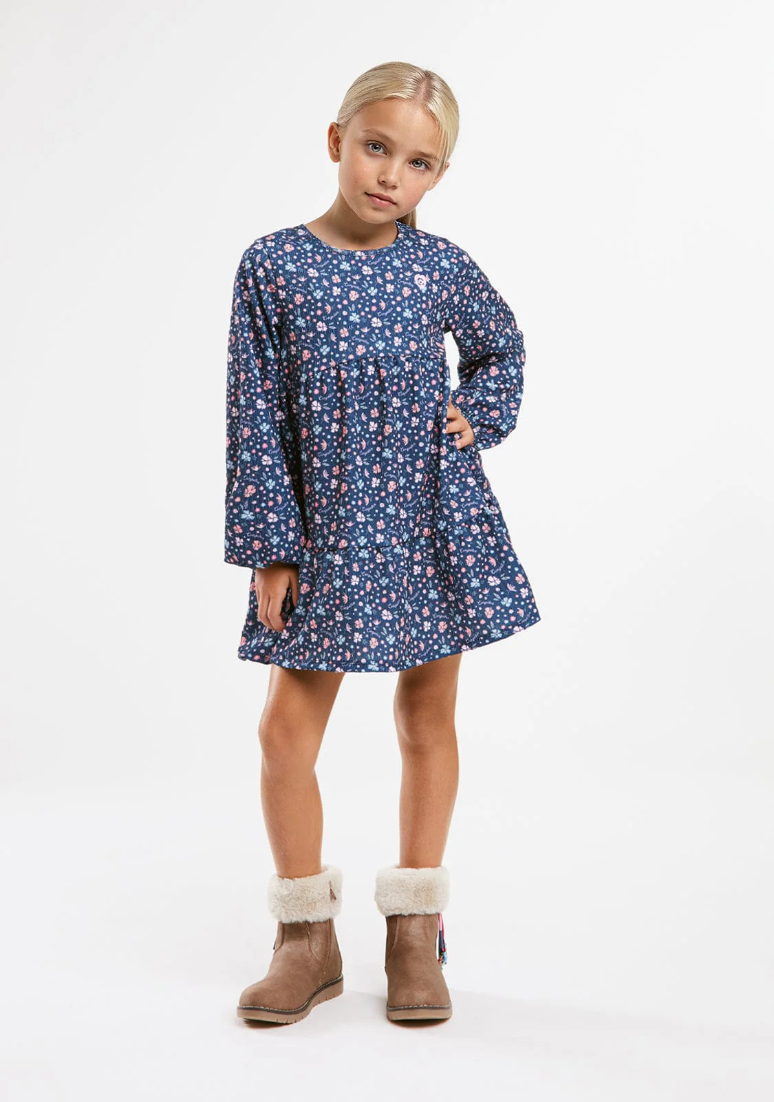 Navy Flowers Printed Dress - Image 4