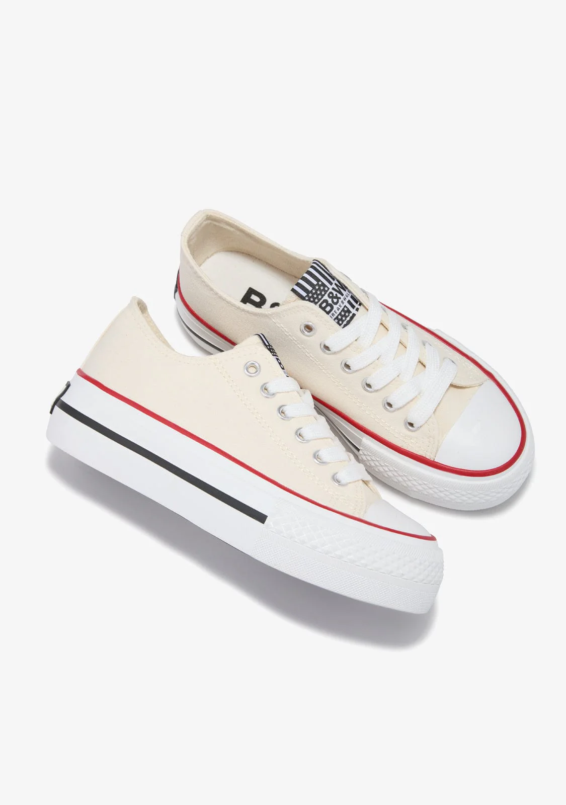 Off White Platform Canvas Sneakers B&W - Image 3
