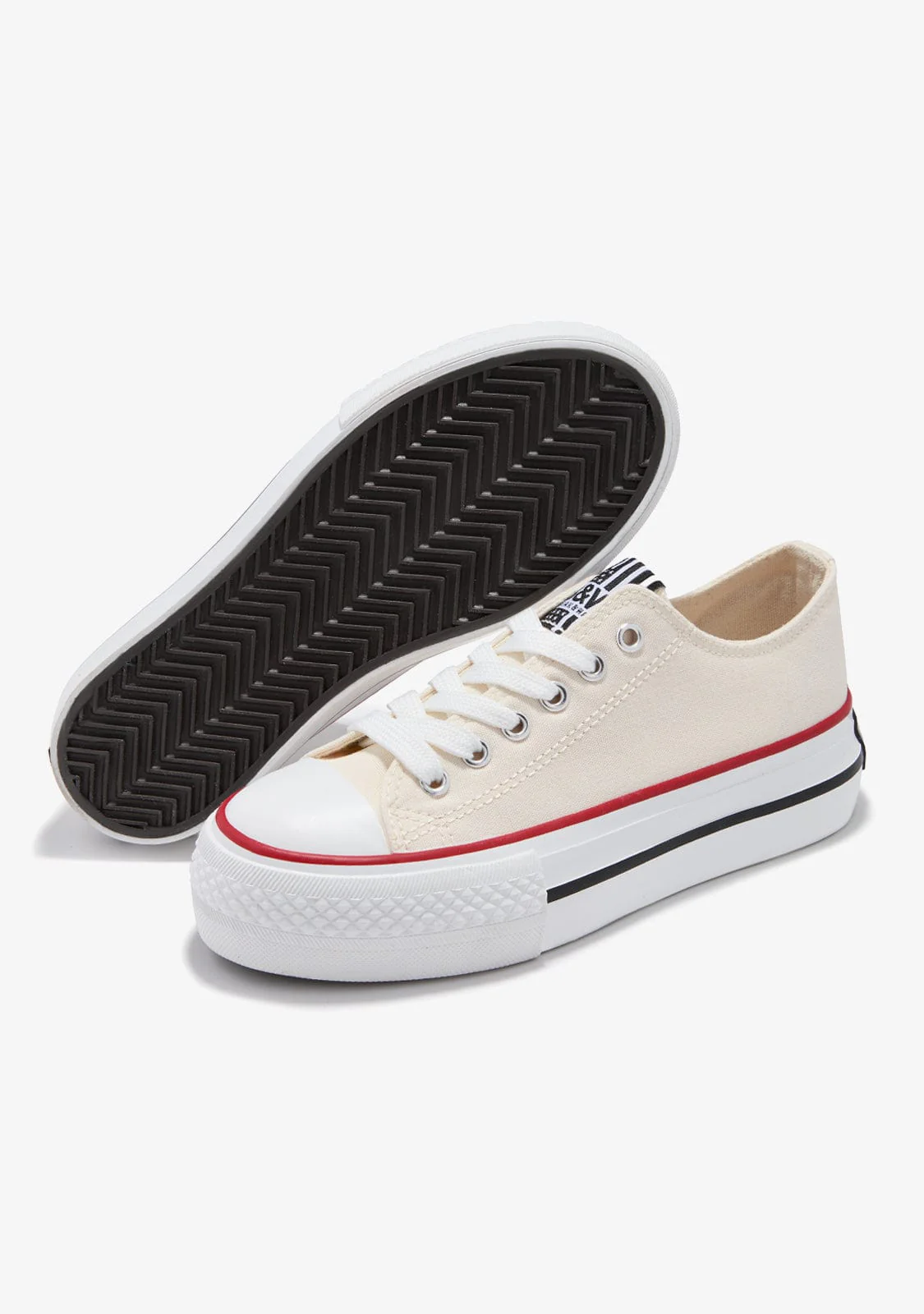 Off White Platform Canvas Sneakers B&W - Image 4