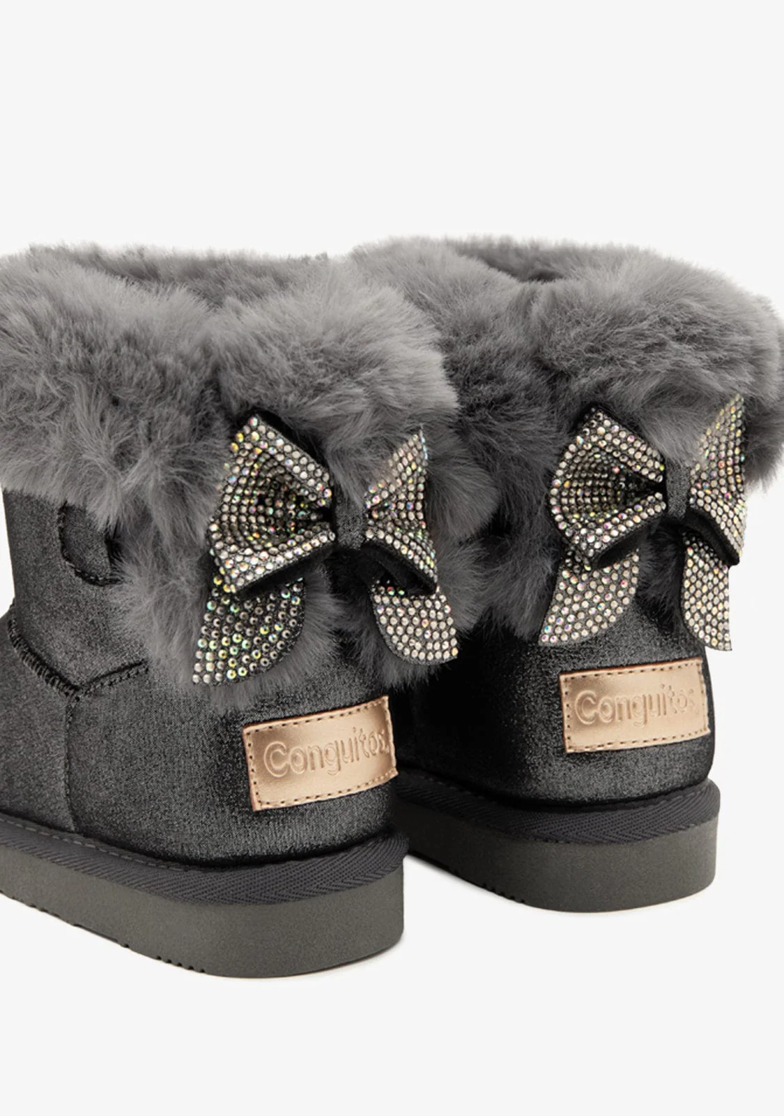 Pewter Fur Bow Australian Boots - Image 3