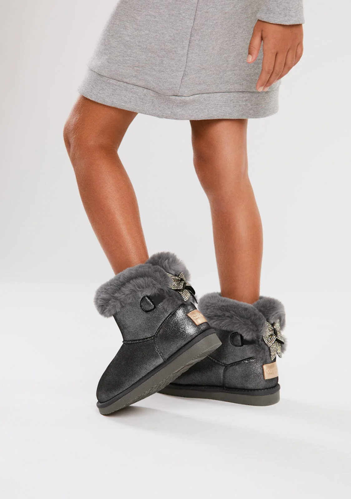 Pewter Fur Bow Australian Boots - Image 4