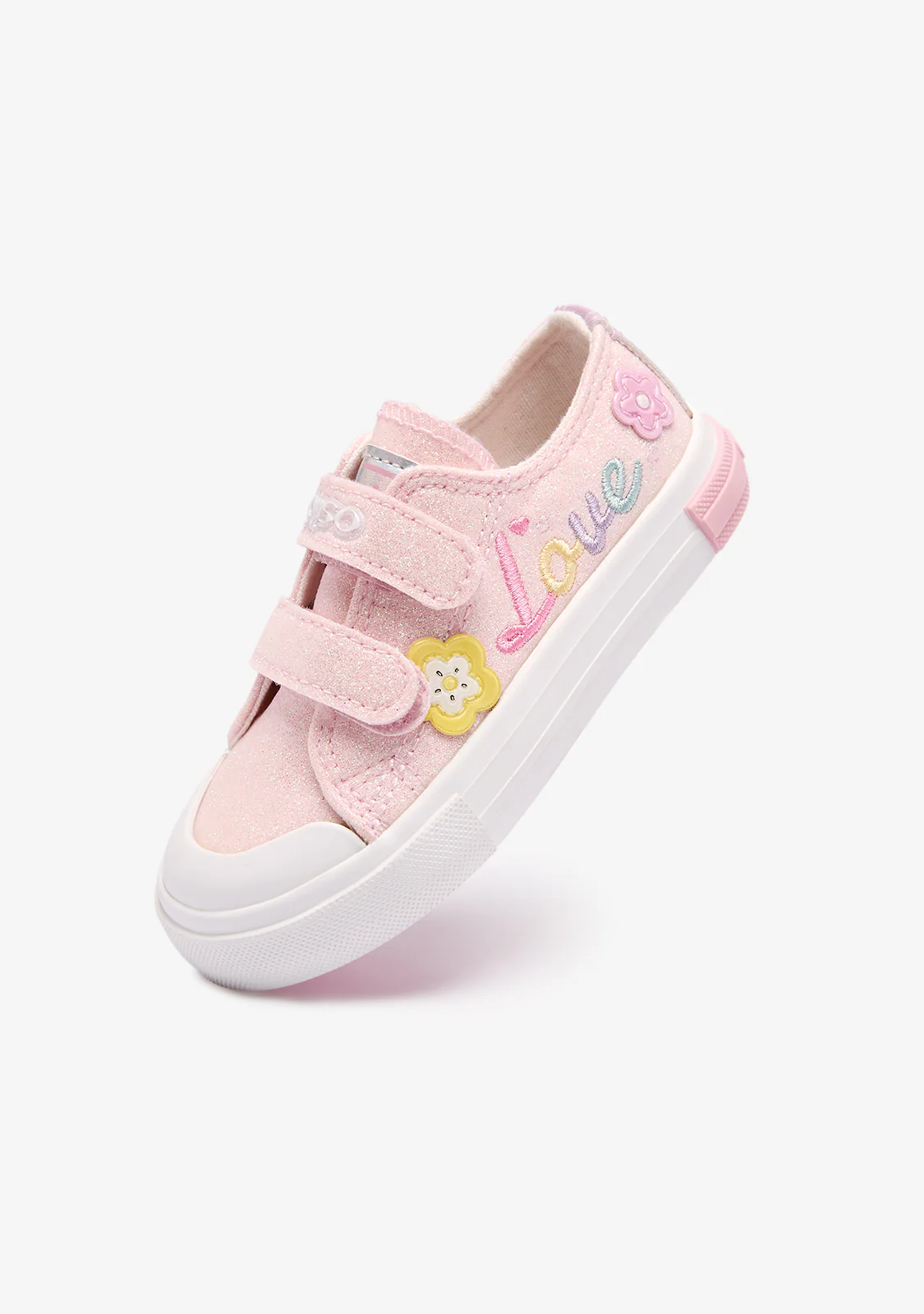 Pink Glitter Flower Baby Sneakers - Image 3