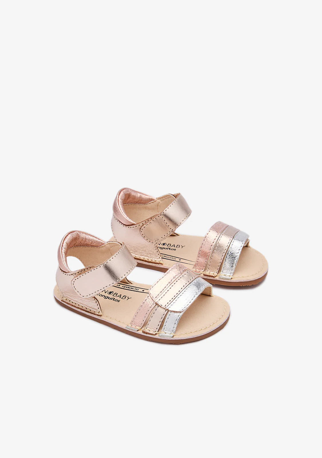Multicolor Platinum Barefoot Strap Sandals for Baby - Image 2