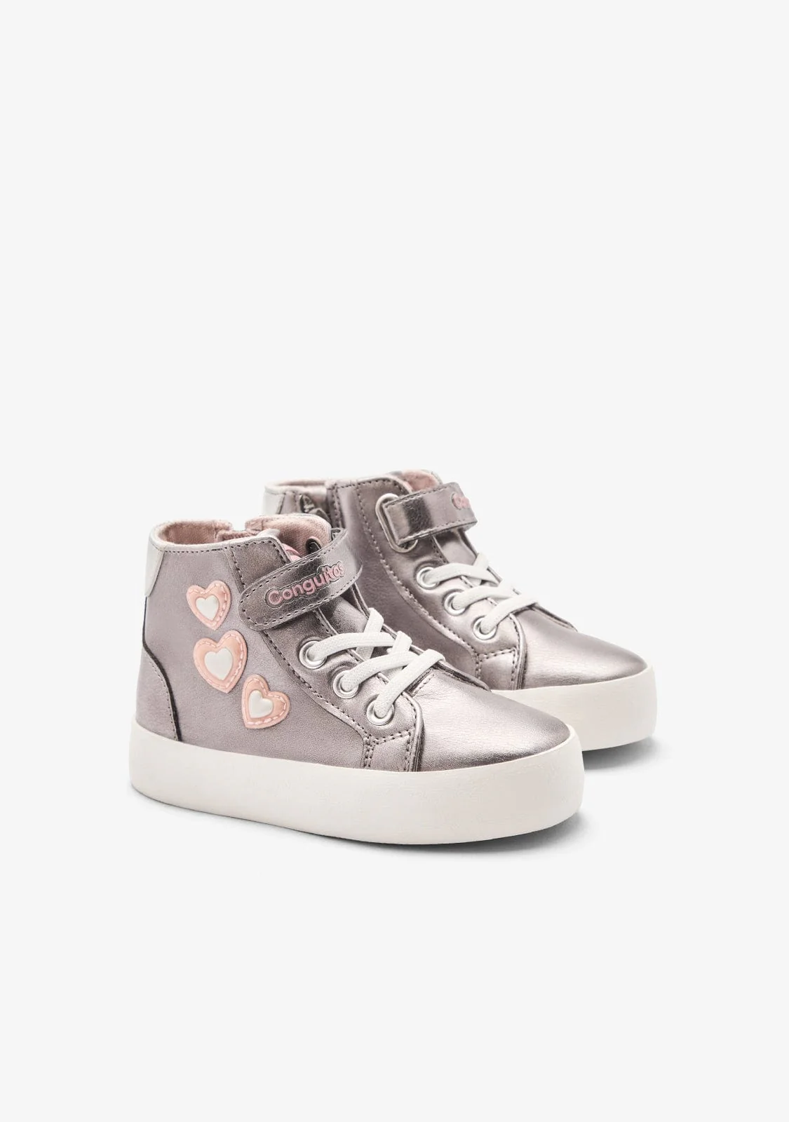 Silver Hearts High Strap Sneakers - Image 2