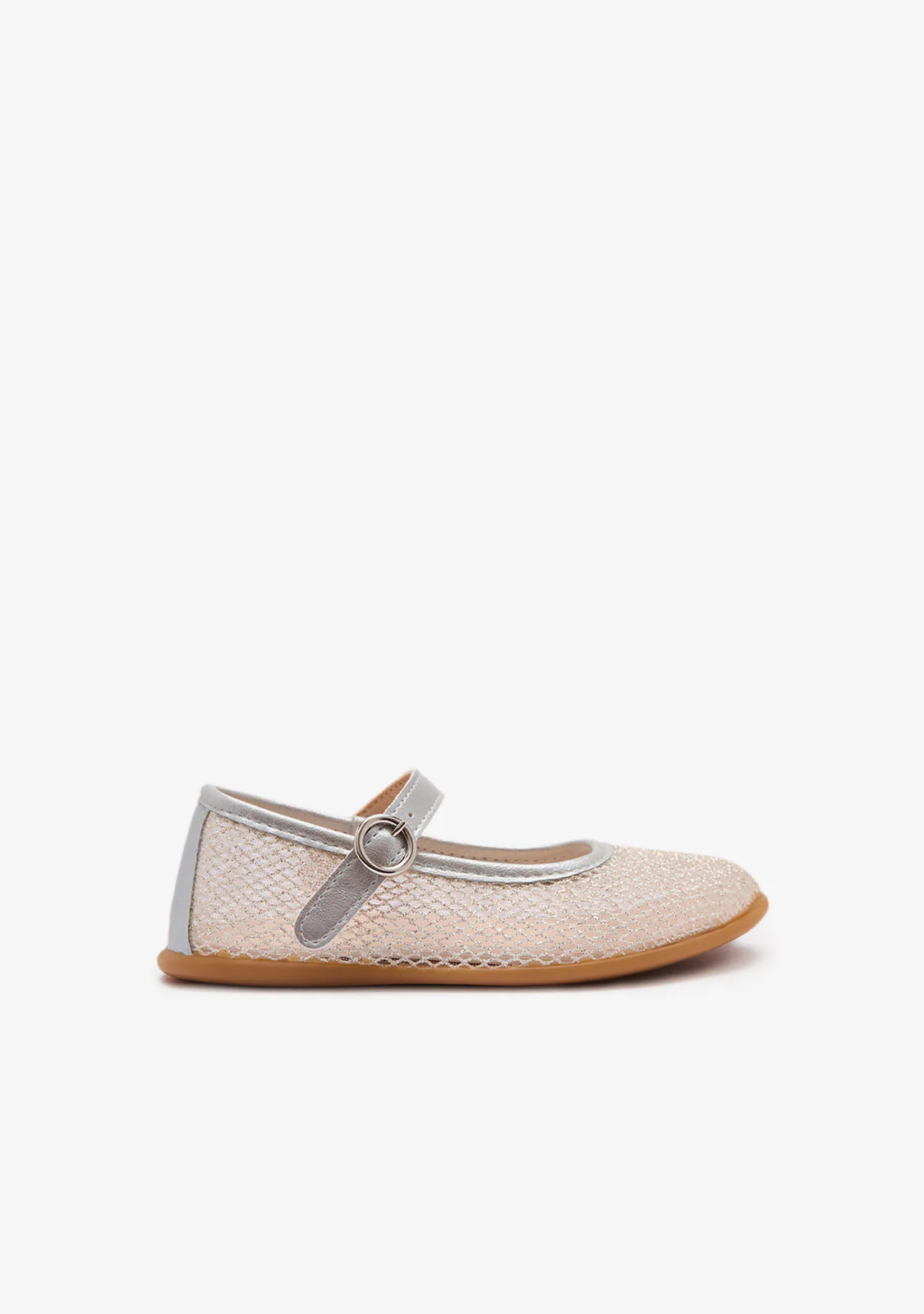 Silver Mesh Buckle Ballerinas