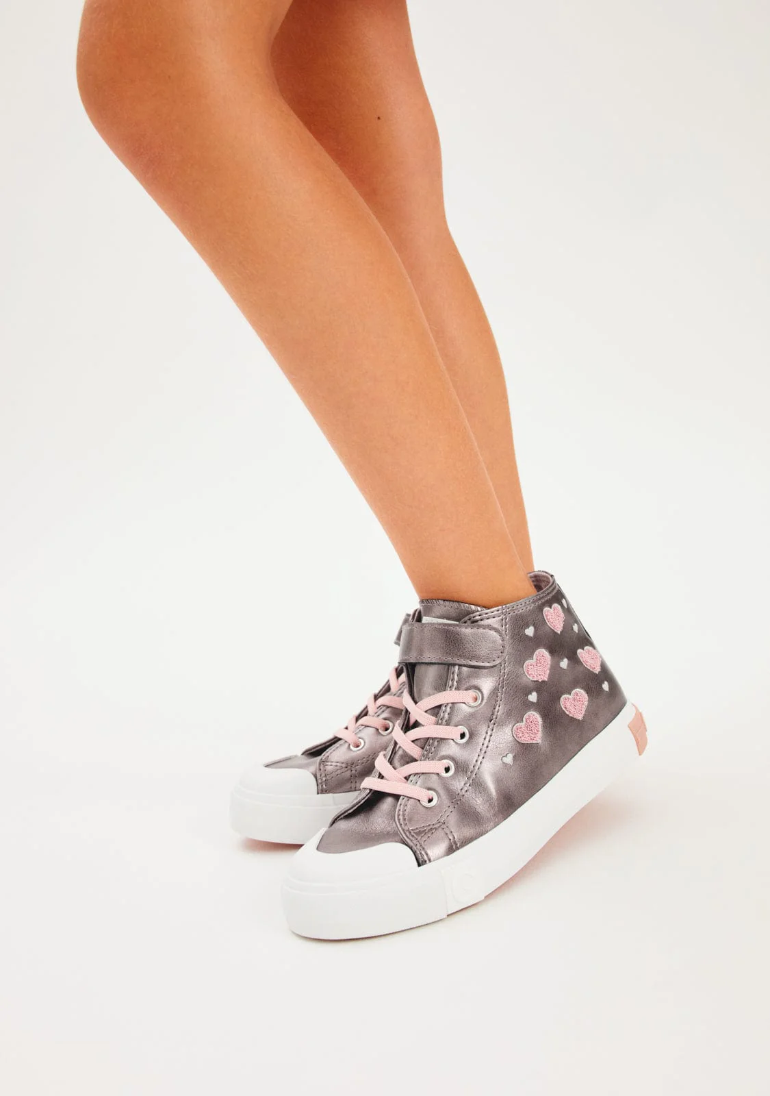 Silver / Pink Hearts High Sneakers - Image 5