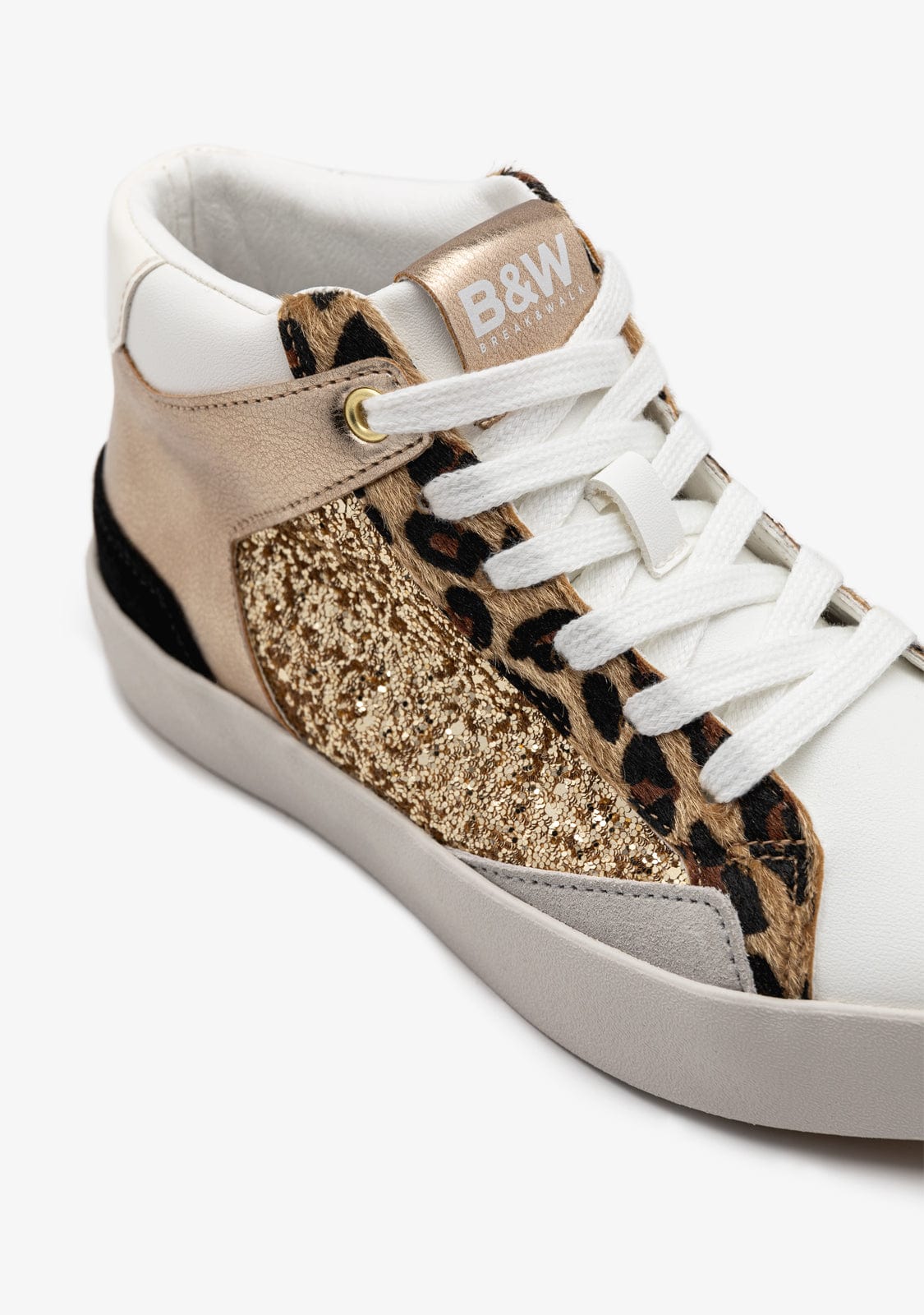 Leopard Glitter High-Top Sneakers B&W - Image 3