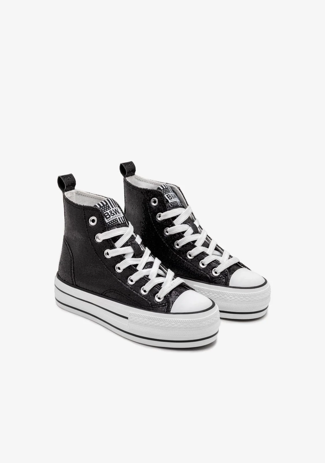 Black Glitter High Top Sneakers B&W - Image 2
