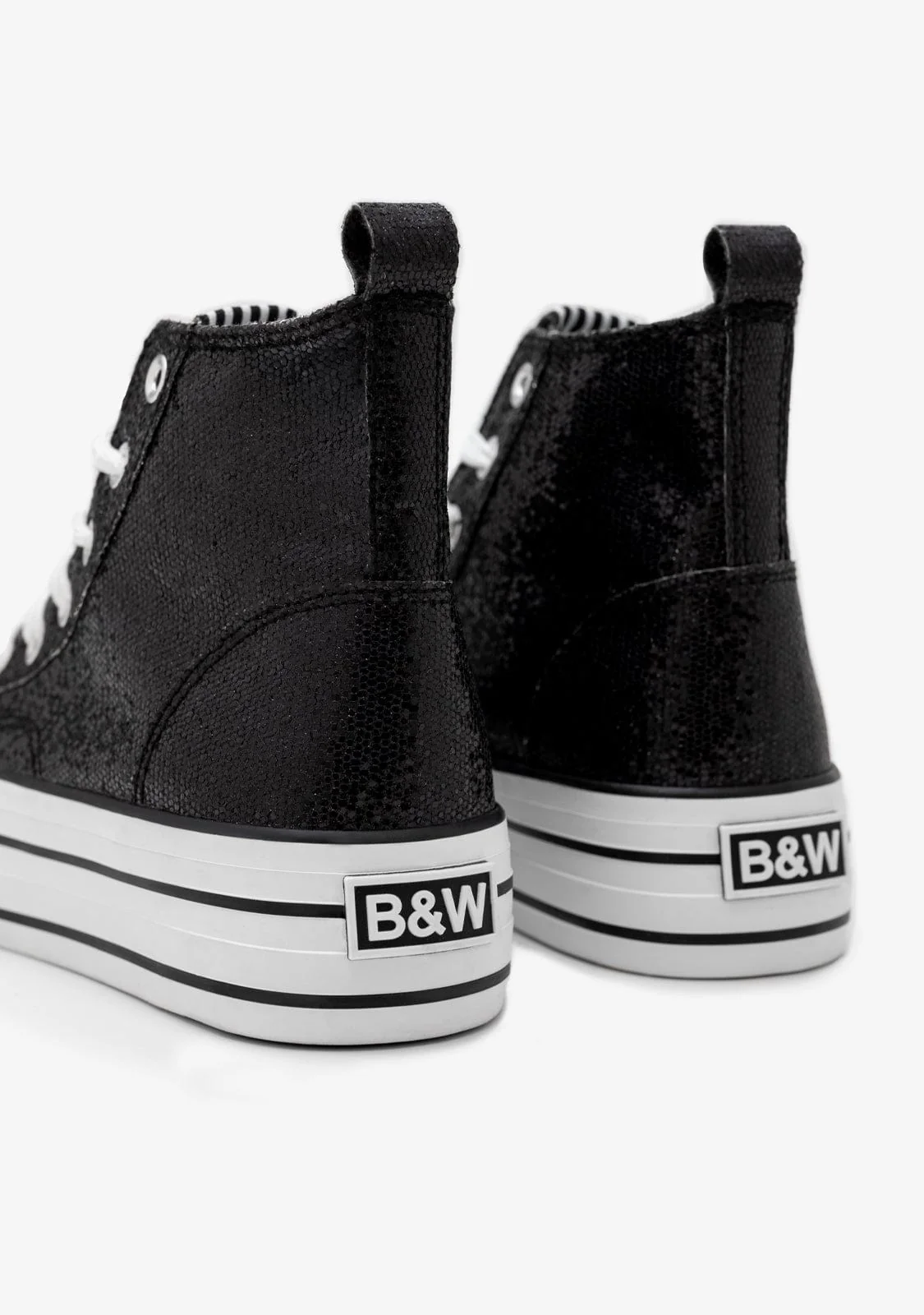 Black Glitter High Top Sneakers B&W - Image 3