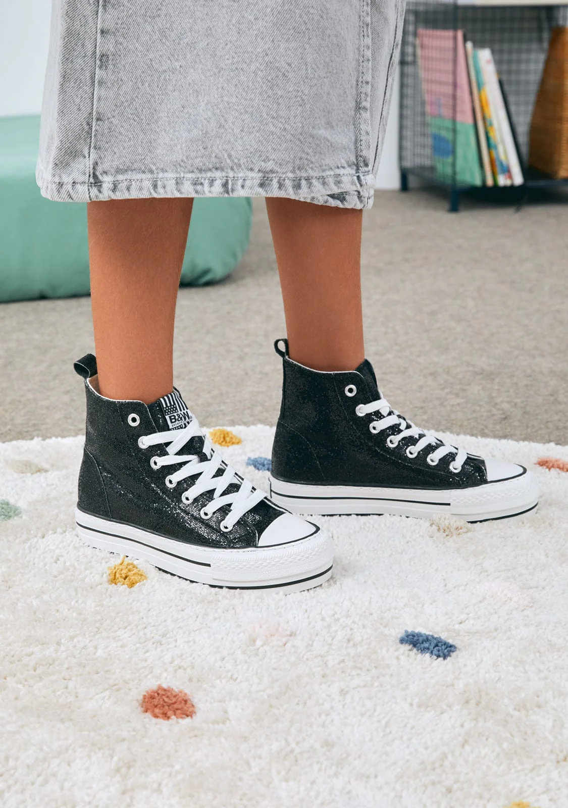 Black Glitter High Top Sneakers B&W - Image 4