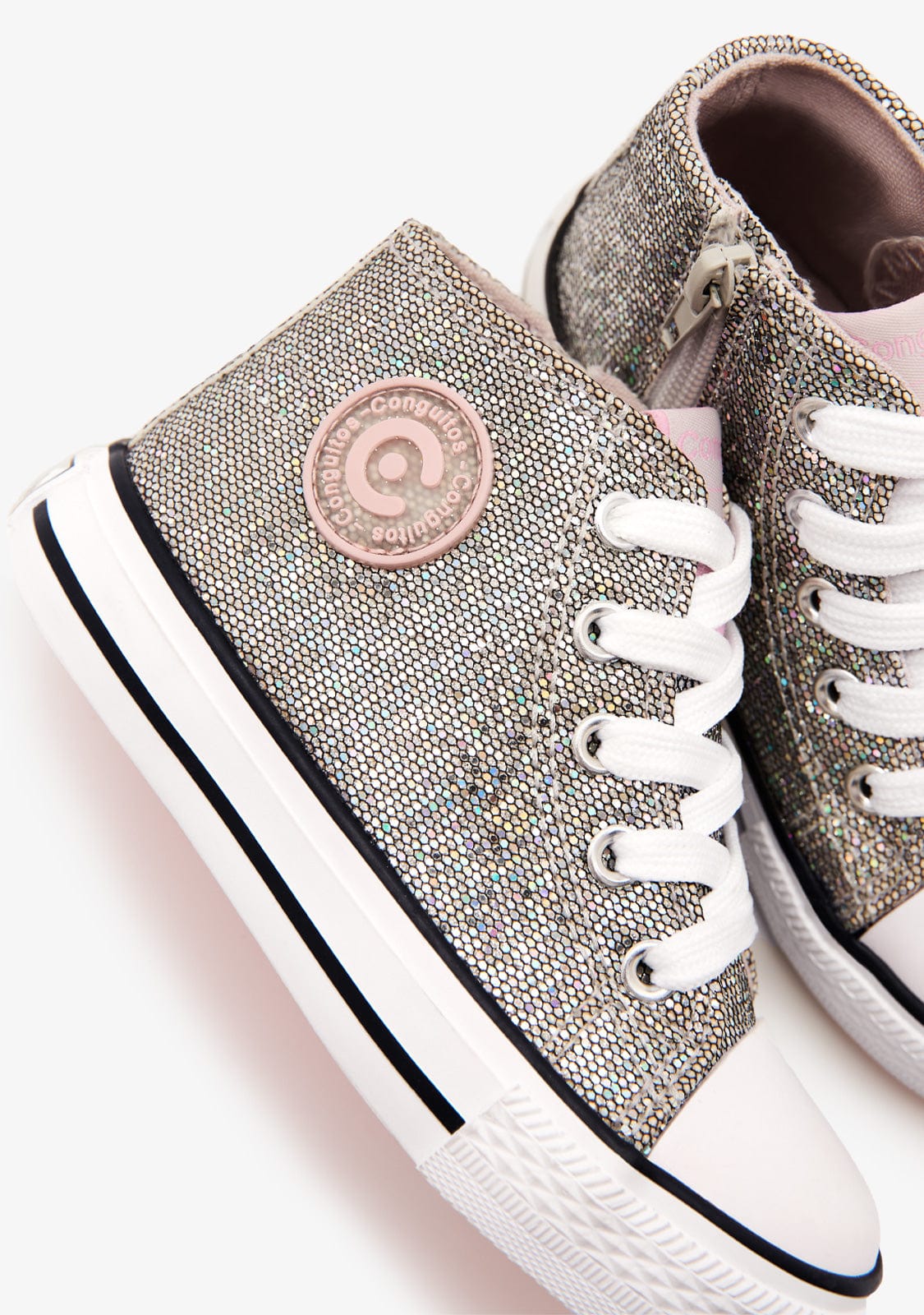 Silver Glitter High Top Sneakers - Image 3