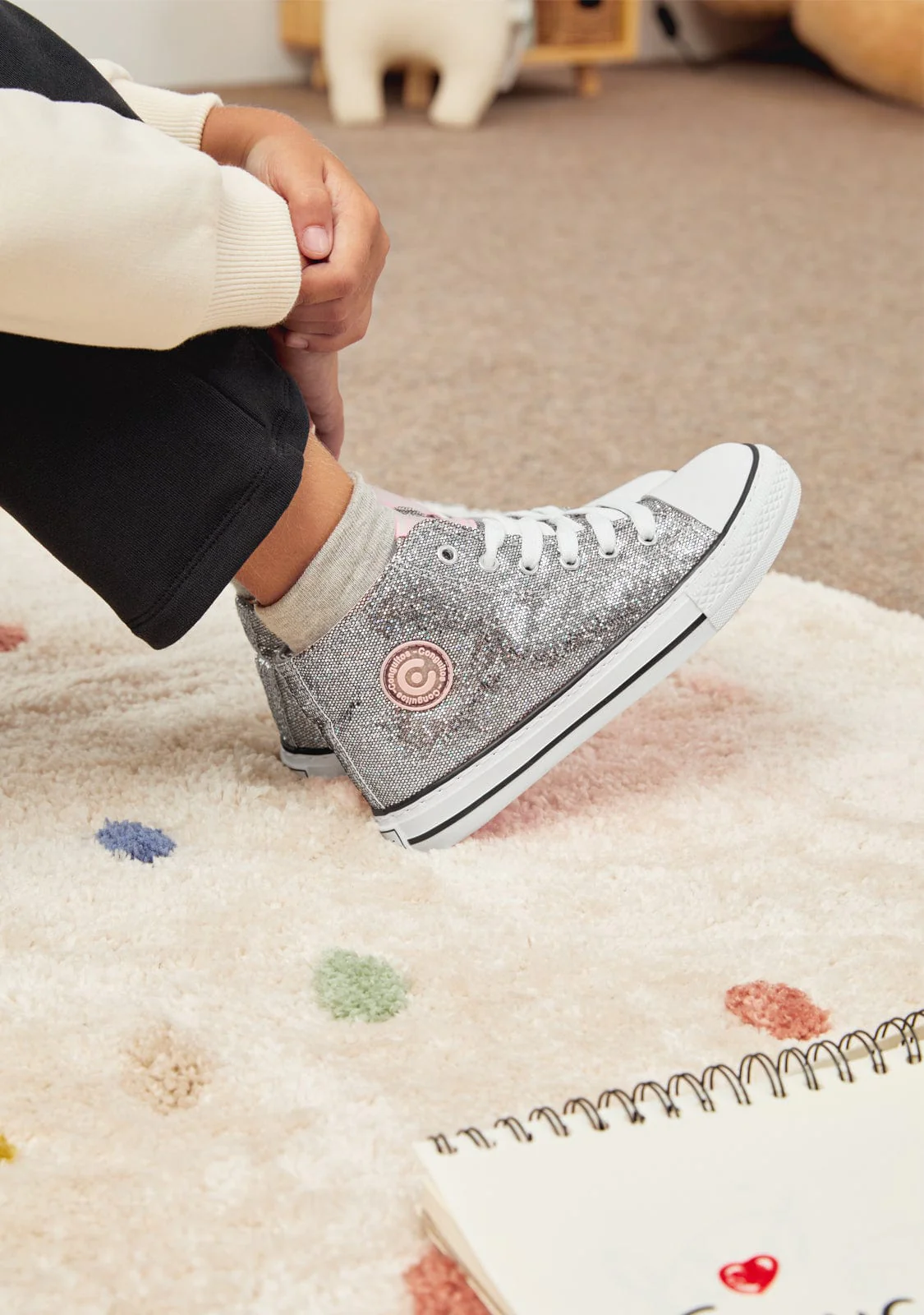 Silver Glitter High Top Sneakers - Image 5