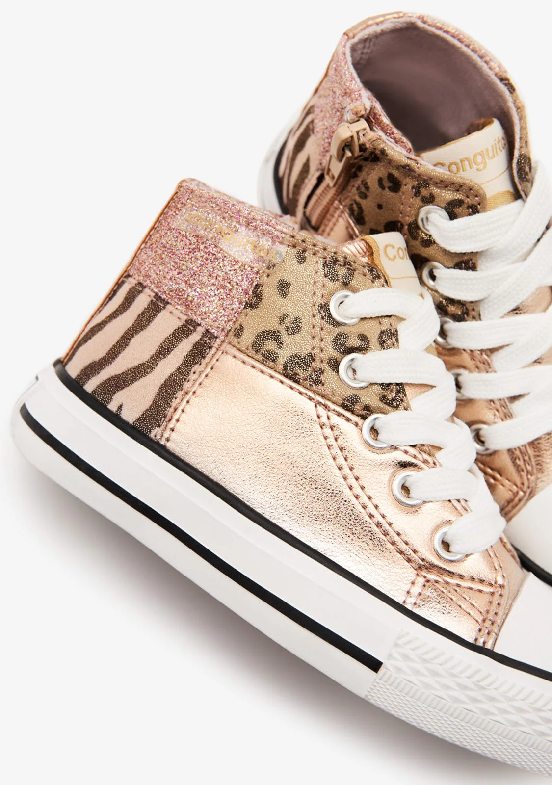 Gold Patchwork High Top Sneakers - Image 3