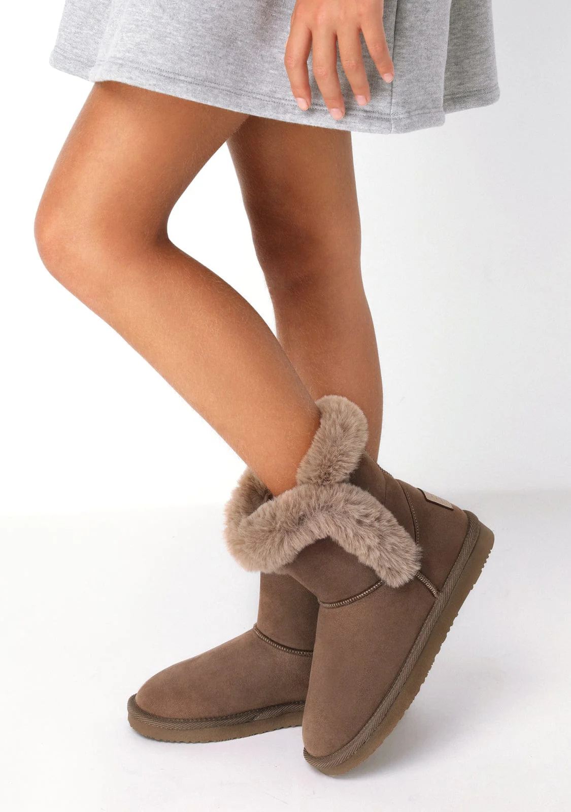 Taupe Fur Australian Boots B&W - Image 4