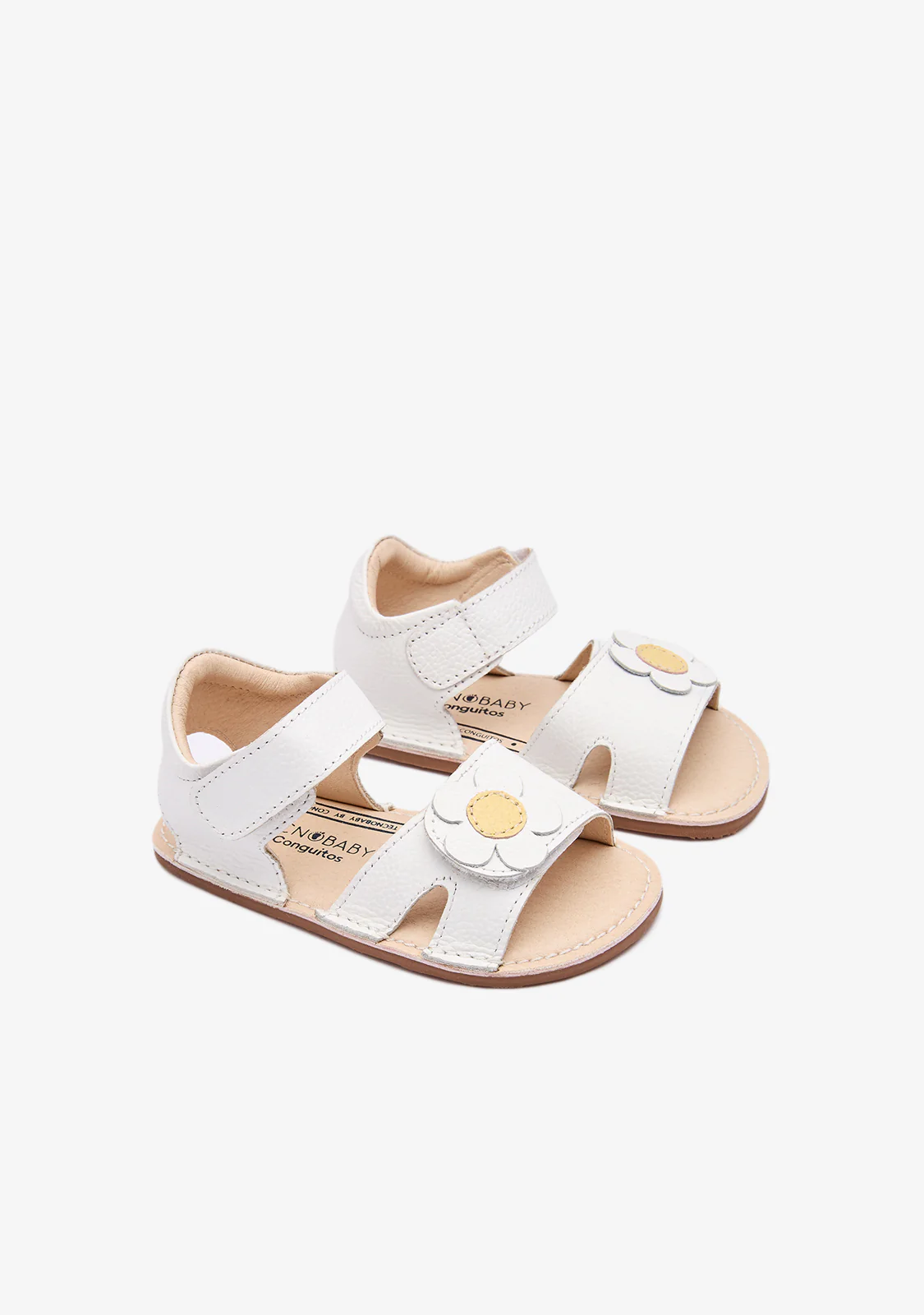 White Barefoot Sandals with Flower for Baby - Image 2