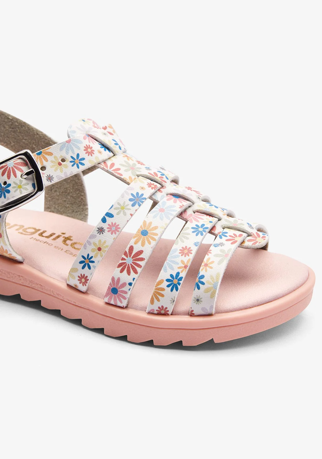 White Floral Strip Sandals - Image 3