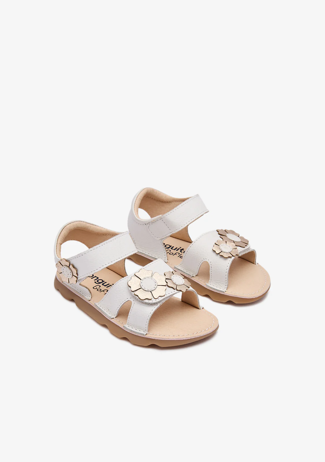 White Gold Flower Barefoot Goflex Sandals - Image 2