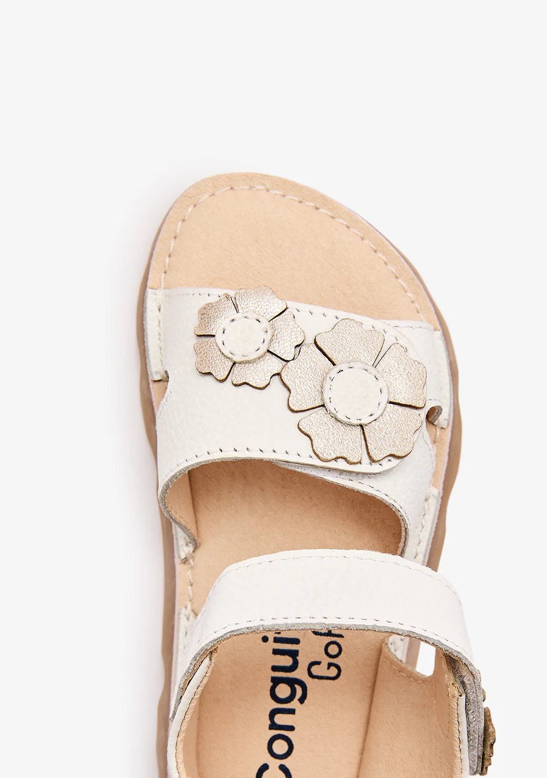 White Gold Flower Barefoot Goflex Sandals - Image 4