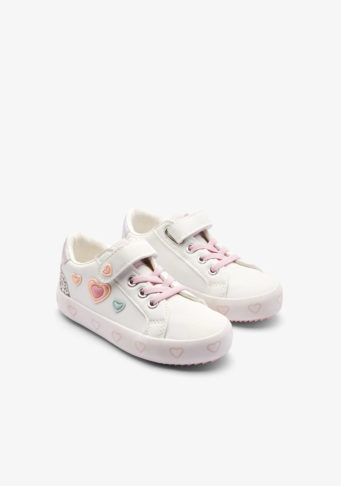 White / Pink Hearts Sneakers - Image 2