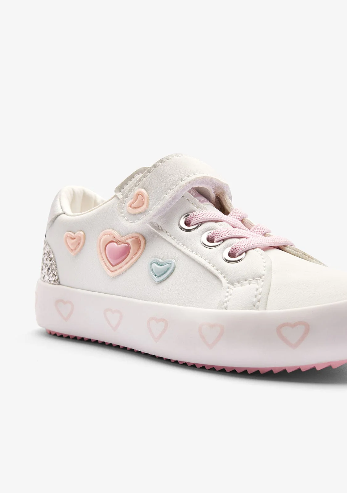 White / Pink Hearts Sneakers - Image 3