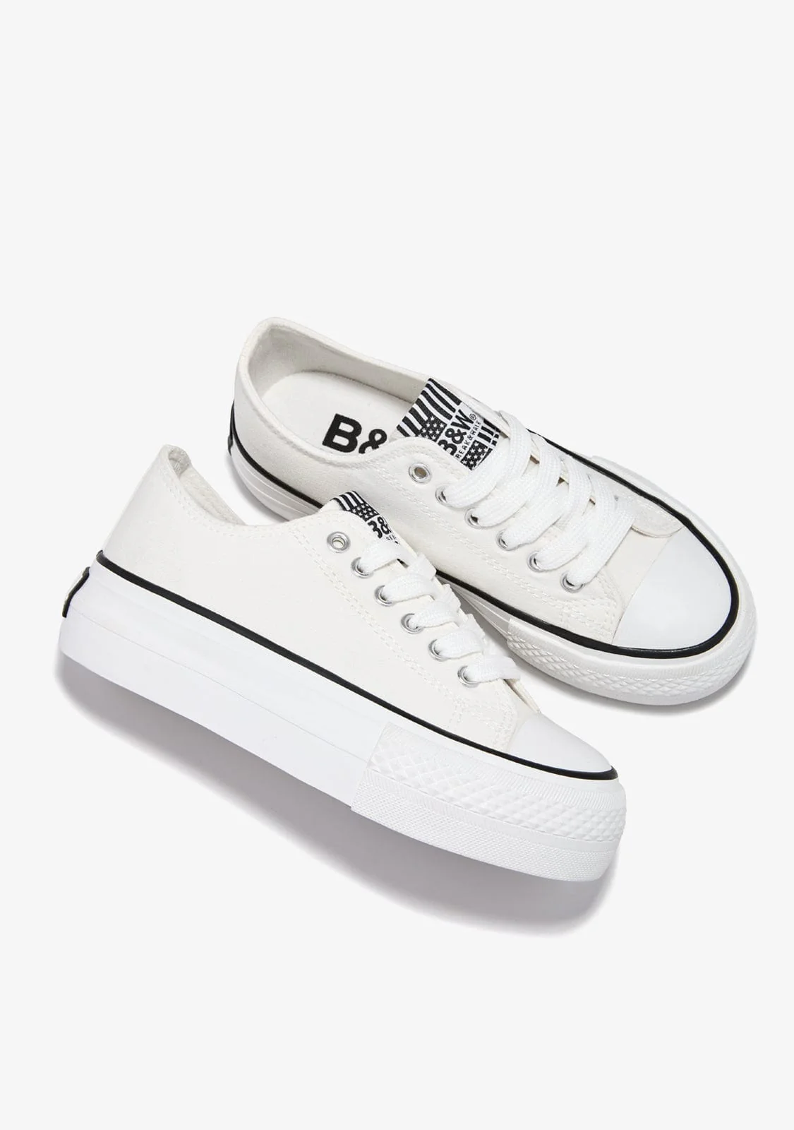 White Platform Canvas Sneakers B&W - Image 4