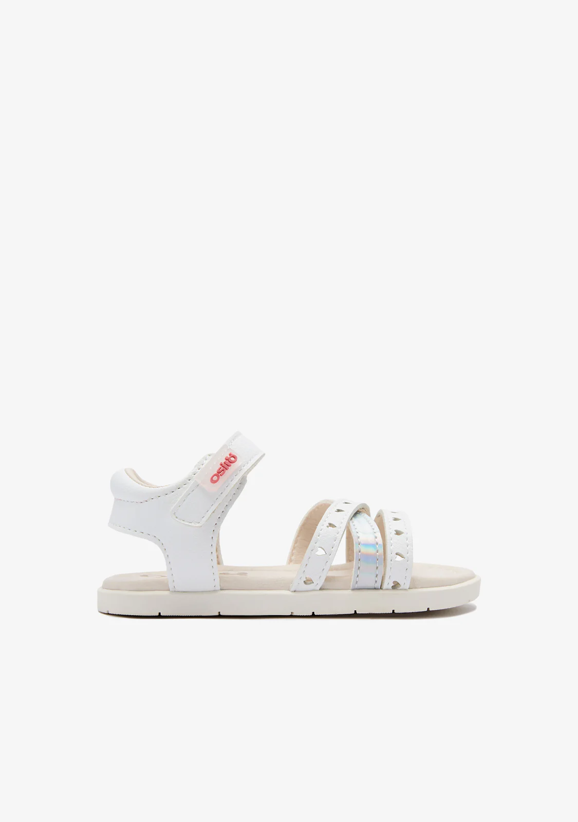 White Strips Hearts Barefoot Goflex Baby Sandals
