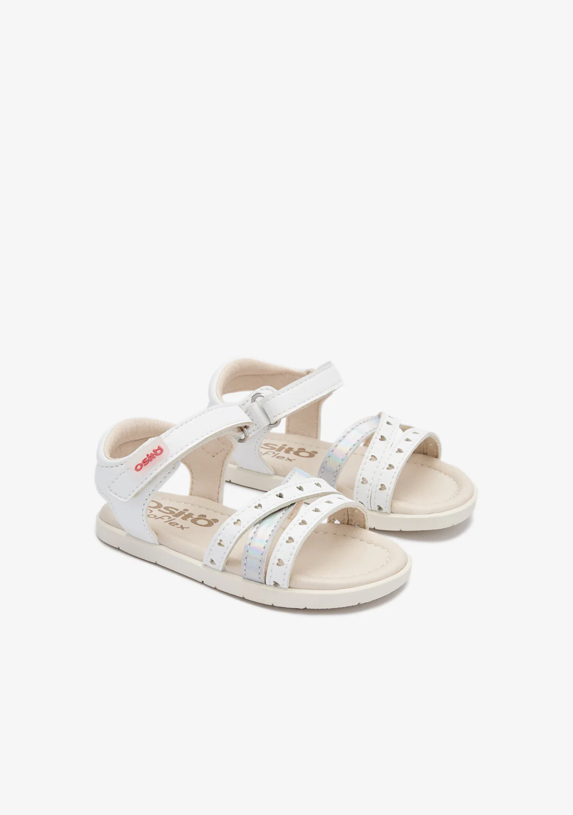 White Strips Hearts Barefoot Goflex Baby Sandals - Image 2